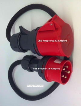 CEE Adapter Starkstrom 16 A Stecker auf 32 A Kupplung
