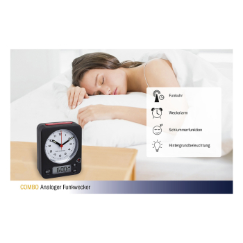 FUNKWECKER COMBO TFA 60.1511.01.05 ANALOGWECKER DCF-77 Reisewecker Schwarz /Rot