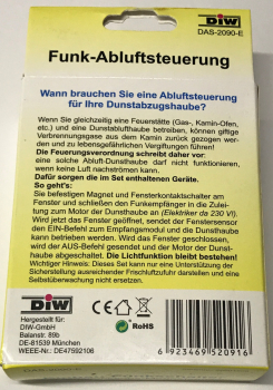 Funk Abluftsteuerung DAS-2090-E Fensterkontaktschalter 2300W MIT Lichtfunktion