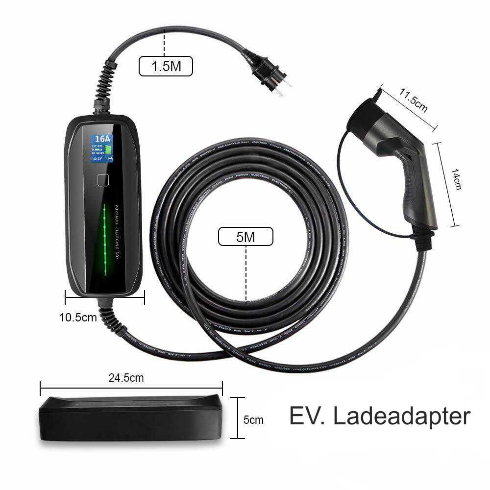 Typ 1 tragbare ev Ladebox Kabel umschaltbar 10/16a Schuko Stecker