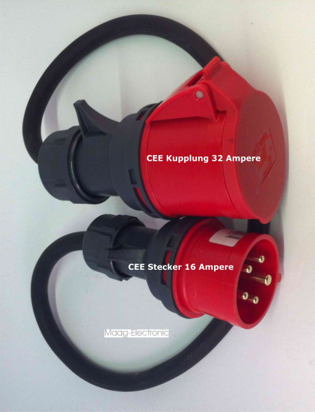 CEE Adapter 16 A Stecker Phasenwender auf 32 A Kupplung