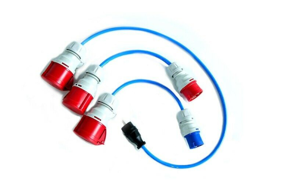 3-teiliges Adapterset CEE 16A (Rot & Blau) Schutzkontaktstecker