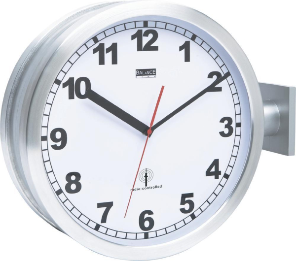 Funk Wanduhr Bahnhofsuhr Doppelseitig 91764-47 40 cm Aluminium