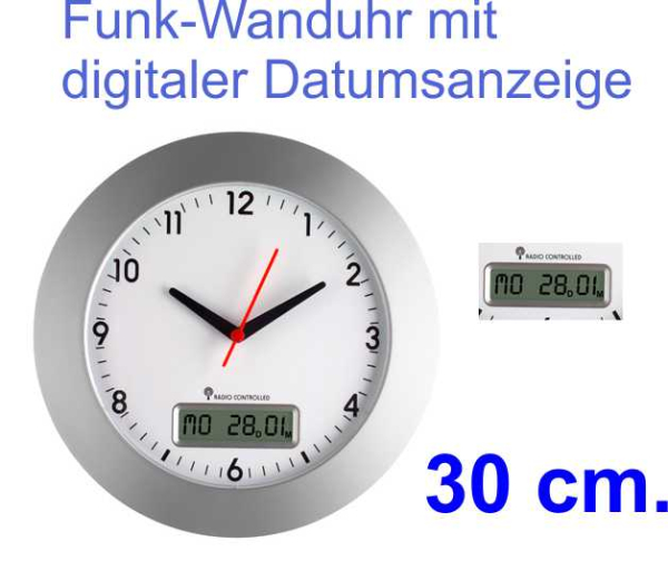 TFA Funk Wanduhr mit digitaler Datumsanzeige 98.1092