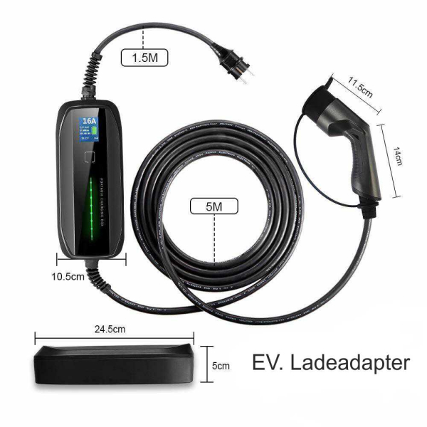 EV Ladekabel m. Display 10/16A Typ 2 / 1 Phasig Schuko Schnell Ladegerät Wallbox BS-PCD030 Besen