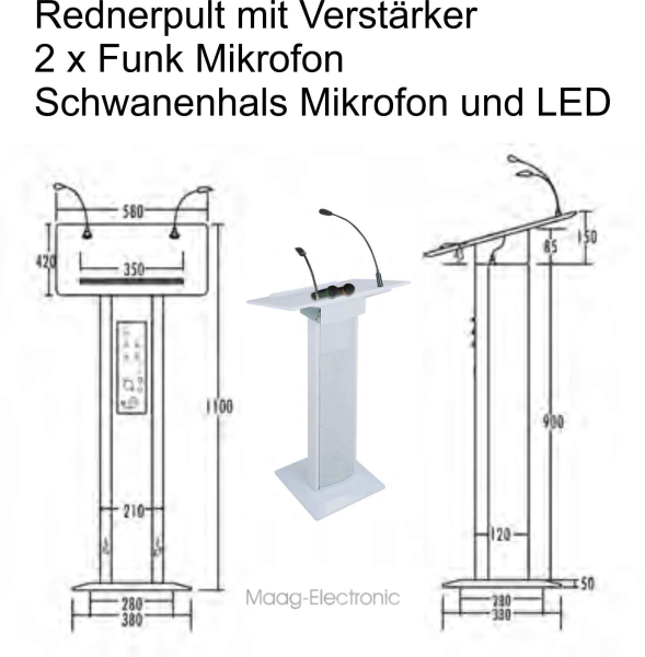 Rednerpult mit eingebautem 60 Watt Verstärker Funkmikro